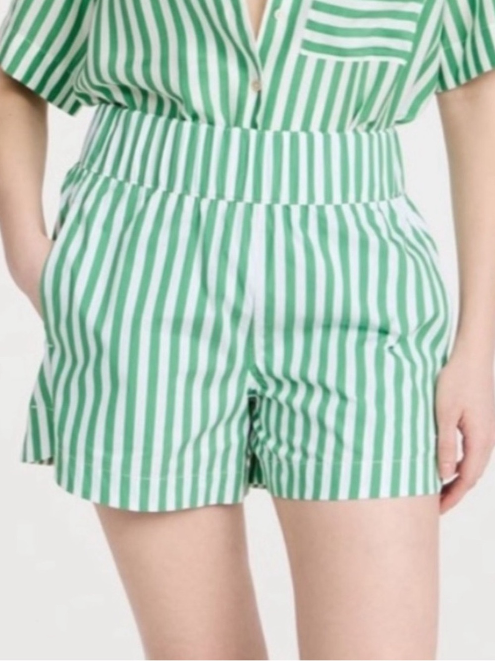 AYR Green and White Striped Shorts